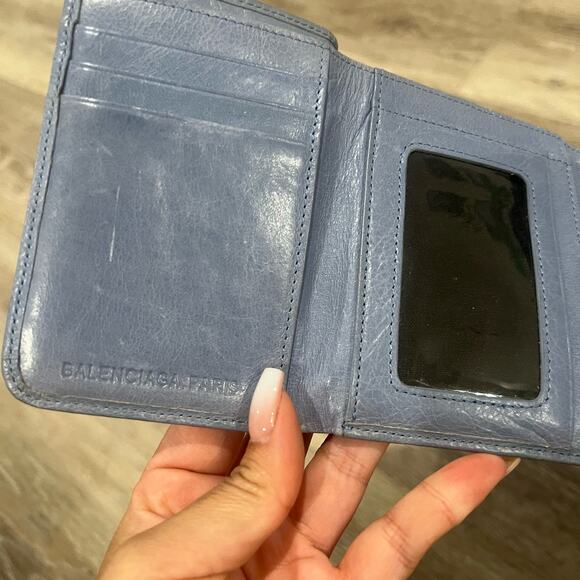BALENCIAGA paris sky blue Leather trifold Wallet Coin Purse - Picture 5 of 9